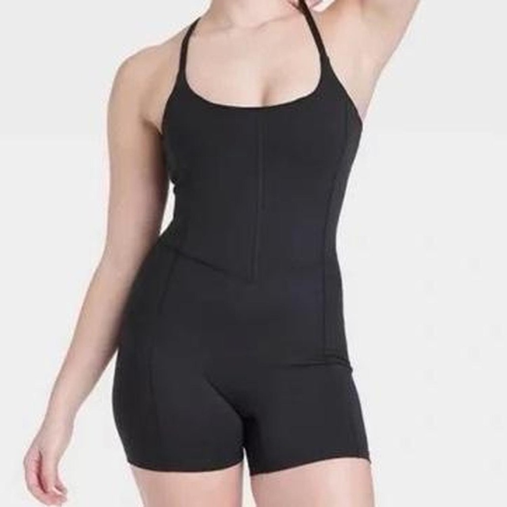 All in Motion Women's Black Mid Thigh Length Tight Fit Bike Leotard